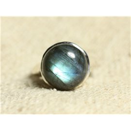 N120 - 925 Silver and Stone Ring - Labradorite Round 15mm 