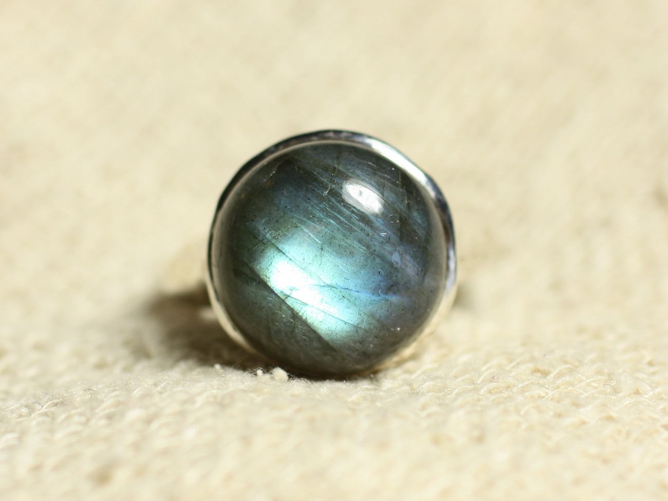 N120 - Bague Argent 925 et Pierre - Labradorite Rond 15mm 
