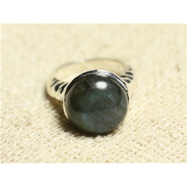 N120 - Bague Argent 925 et Pierre - Labradorite Rond 15mm 