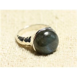 N120 - Bague Argent 925 et Pierre - Labradorite Rond 15mm 