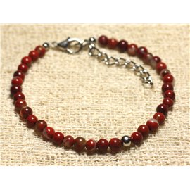 Bracelet Silver 925 and semi precious stone Red Jasper Poppy 4mm