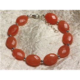 Bracelet 925 Silver and Stone - Orange Jade Faceted Oval 14x10mm