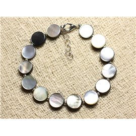 Bracelet 925 Silver and Black Mother of Pearl Palets 10mm 