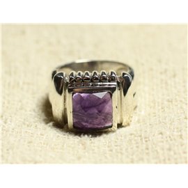 N123 - 925 Silber- und Steinring - Amethyst facettiertes Quadrat 10 mm 