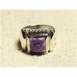 N123 - 925 Silver and Stone Ring - Amethyst Faceted Square 10mm 