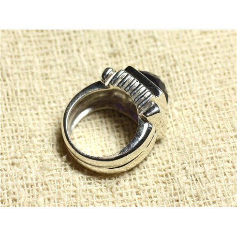 N123 - Bague Argent 925 et Pierre - Améthyste Carré Facetté 10mm