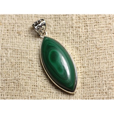 N3 - Pendentif Argent 925 et Pierre - Malachite Marquise 43x18mm 