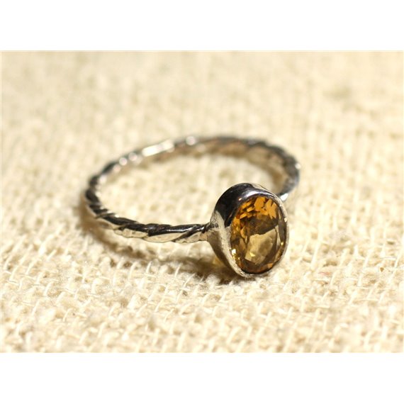 N225 - Bague Argent 925 et Pierre semi précieuse - Citrine Facettée Ovale 8x6mm 