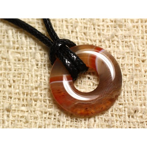 Collier Pendentif en Pierre - Agate rouge orange Donut 20mm 