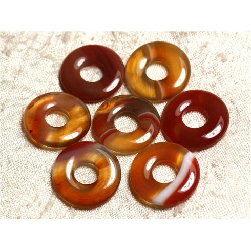 Collier Pendentif en Pierre - Agate rouge orange Donut 20mm