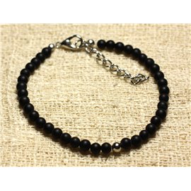 Bracelet 925 Silver and Semi-precious Stone Onyx Matte Black 4mm