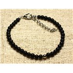 Bracelet Argent 925 et Pierre semi précieuse Onyx Noir mat 4mm