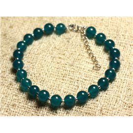 Armband Zilver 925 en Steen - Jade Blauw Groen 6 mm 