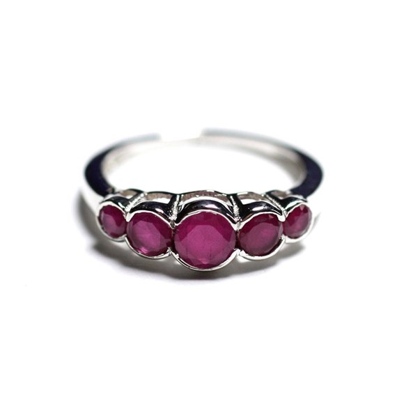 N122 - Bague Argent 925 et Pierre - Rubis Ronds dégradés 2.5 - 4.5mm 