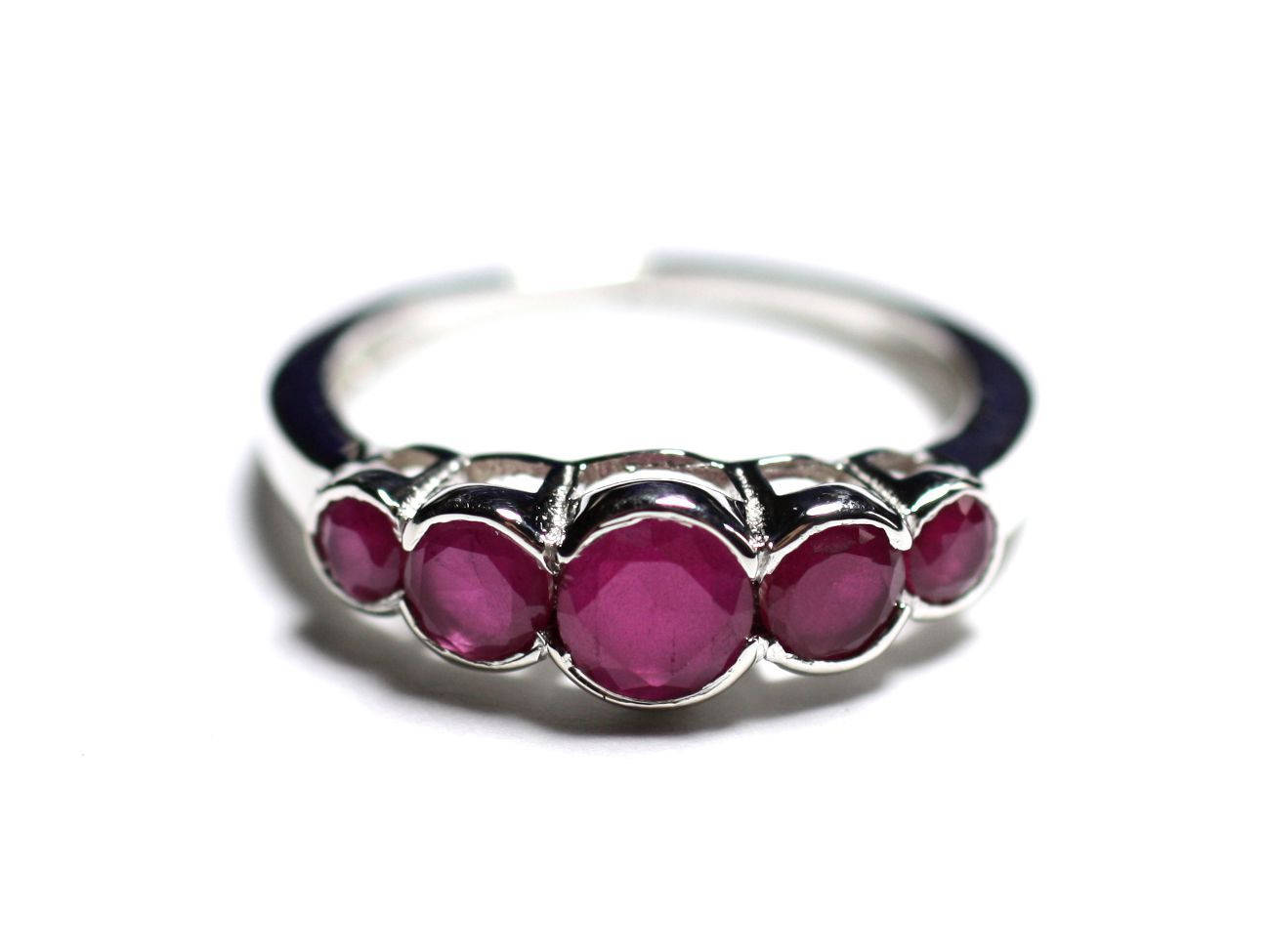 N122 - Bague Argent 925 et Pierre - Rubis Ronds dégradés 2.5 - 4.5mm 