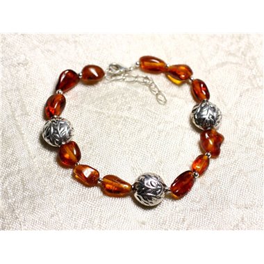 Bracelet Argent massif 925 et Ambre naturelle - Olives 7-10mm 