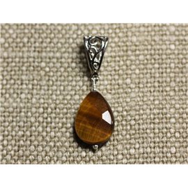 Stone Pendant Necklace - Tiger Eye Faceted Teardrop 18mm 
