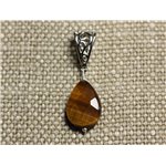 Collier Pendentif Pierre - Oeil de Tigre Goutte Facettée 18mm 
