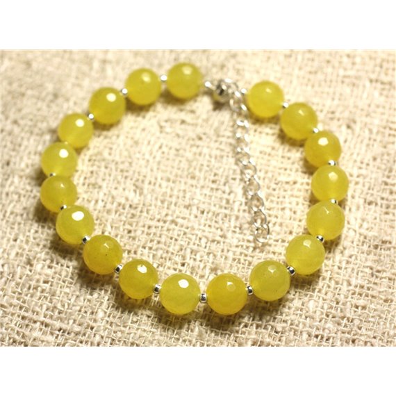 Bracelet Argent 925 et Pierre - Jade Jaune Facettée 8mm 