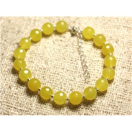 Bracelet 925 Silver and Stone - Faceted Yellow Jade 8mm 