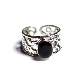 N224 - 925 Silver Ring and Stone - Black Spinel Faceted Oval 9x7mm 