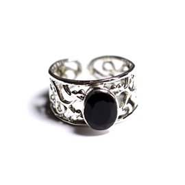 N224 - Anillo y Piedra de Plata 925 - Espinela Negra Facetada Ovalada 9x7mm 