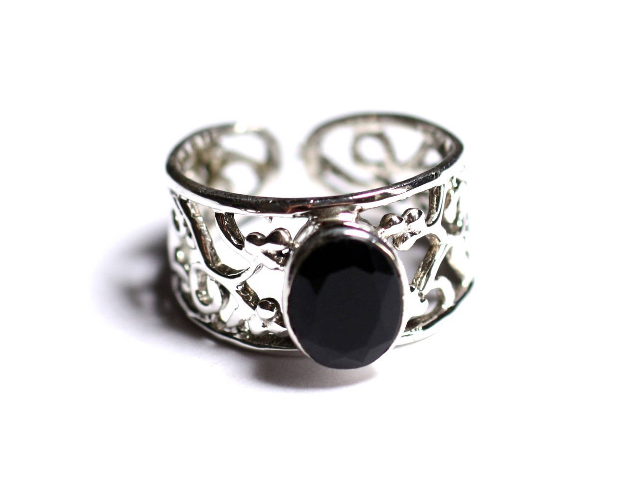 N224 - Bague Argent 925 et Pierre - Spinel noir Facetté Ovale 9x7mm 