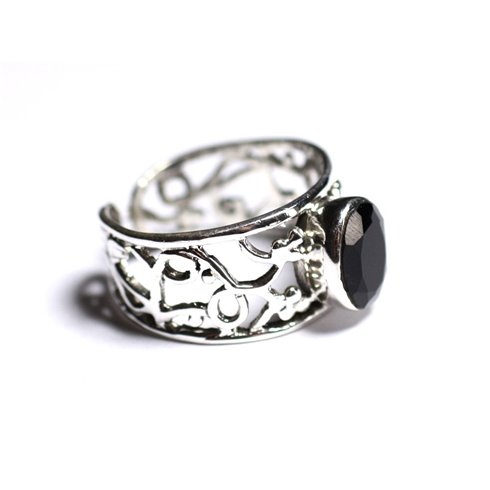 N224 - Bague Argent 925 et Pierre - Spinel noir Facetté Ovale 9x7mm