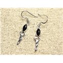 BO218 - Boucles d'Oreilles Argent 925 et Pierre - Celtique 28mm Onyx 