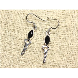 BO218 - 925 Silver and Stone Earrings - Celtic 28mm Onyx 