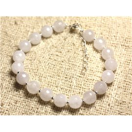Bracelet 925 Silver and Stone - Faceted White Jade 8mm 