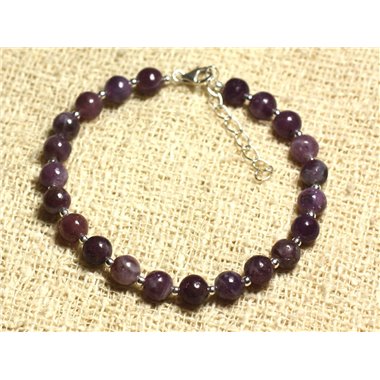 Bracelet Argent 925 et Pierre - Lépidolite 6mm 