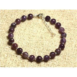 Bracelet 925 Silver and Stone - Lepidolite 6mm 