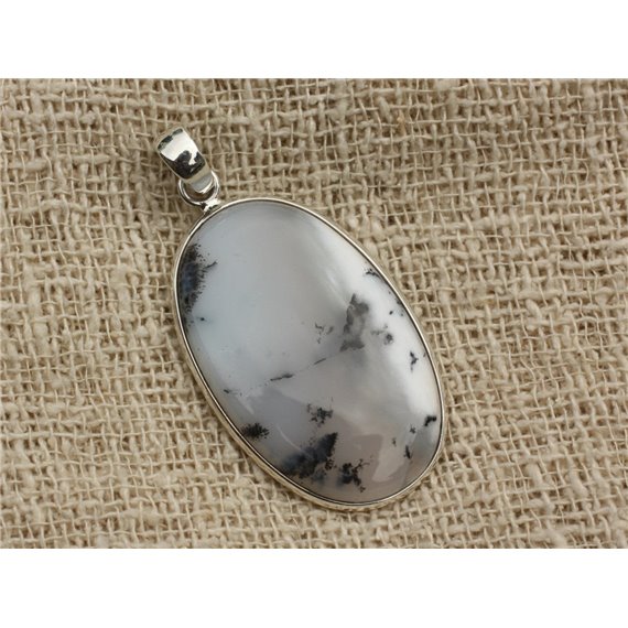 n3 - Pendentif Argent 925 et Agate Dendritique Ovale 37x22mm 