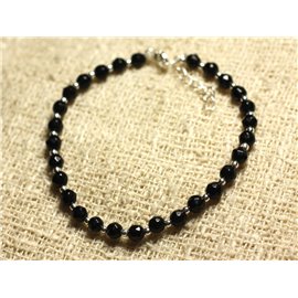 Bracelet 925 Silver and Stone - Faceted Black Jade 4mm 