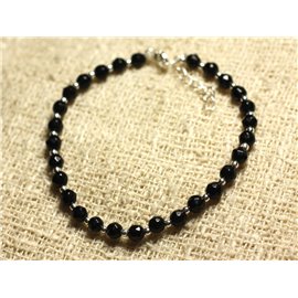 Bracelet 925 Silver and Stone - Faceted Black Jade 4mm 