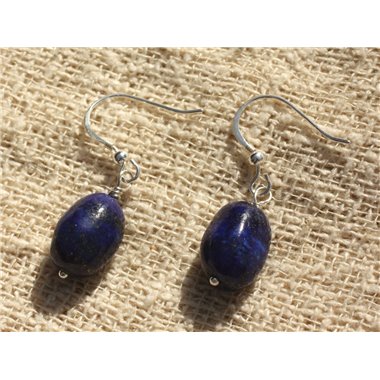 Boucles d'Oreilles Argent 925 et Lapis Lazuli Olives 15x10mm 