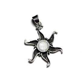 PE101 - 925 Silver Pendant and Stone - Moonstone Rainbow Sun 23mm 