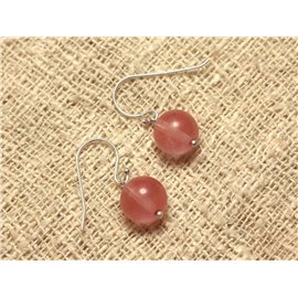 925 Silver and Stone Earrings - Cherry Quartz 10mm