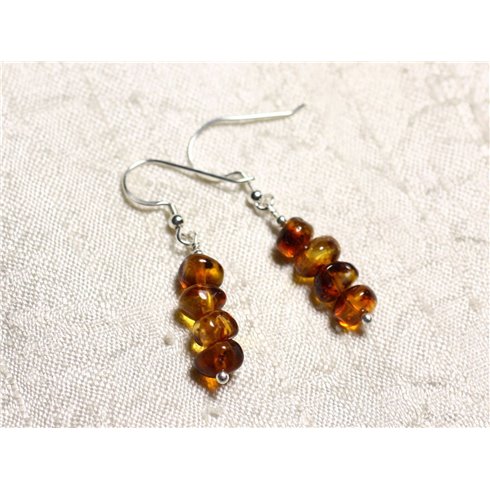 Boucles d'oreilles argent 925 et Ambre naturelle Rondelles 5-7mm 