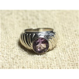 N121 - 925 Sterling Silver and Stone Ring - Faceted Amethyst Round 9mm 