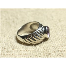 N121 - Bague Argent 925 et Pierre - Améthyste Facettée Rond 9mm 
