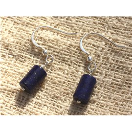925 Zilver en Lapis Lazuli Columns 12x6mm oorbellen