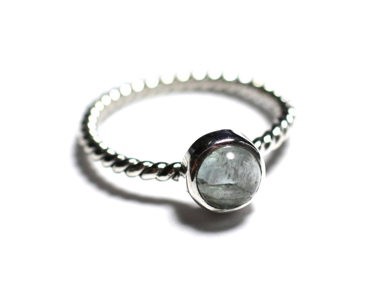 N231 - Bague Argent 925 et Pierre - Aigue Marine 6mm Anneau torsade 