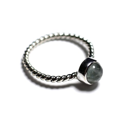 N231 - Bague Argent 925 et Pierre - Aigue Marine 6mm Anneau torsade