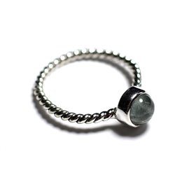 N231 - Bague Argent 925 et Pierre - Aigue Marine 6mm Anneau torsade  N231 - Bague Argent 925 et Pierre - Aigue Marine 6mm Anneau torsade