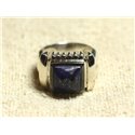 N123 - Bague Argent 925 et Pierre - Lapis Lazuli Carré Facetté 10mm 