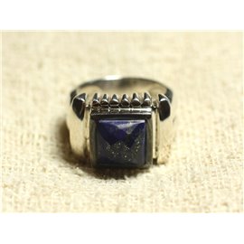 N123 - 925 Sterling Silber und Stein Ring - Lapislazuli Facettiertes Quadrat 10 mm 