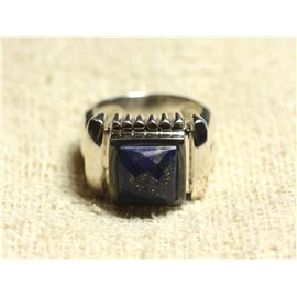 N123 - 925 Sterling Silver and Stone Ring - Lapis Lazuli Faceted Square 10mm 