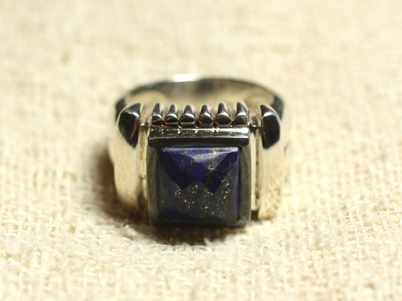 N123 - Bague Argent 925 et Pierre - Lapis Lazuli Carré Facetté 10mm 